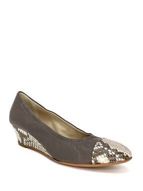 AGL Wedge Heels Gray & Cream Leather & Snakeskin Size 38 = 7.5-8 agl Shoes EUC